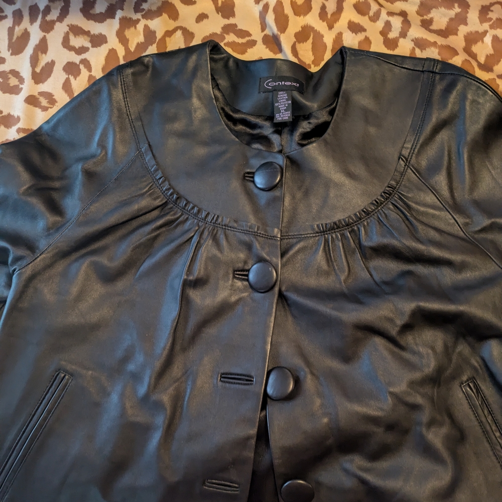 Context Black Leather  Crop Jacket size XL